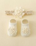 Off White Lace Floral Headband And Socks