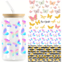1pc Colourful Butterfly Design UV Cup Wraps For 16 Oz Glass Cup Glass Stickers For Cups Cup Decals UV Transfer Stickers For Cups Waterproof