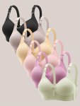 6PCS Solid Color Jacquard Bra Comfortable Push Up Wireless Bra Women's Lingerie & Underwear