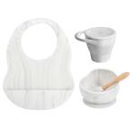 4AKID Silicone Baby Feeding Set 4PC - White Marble