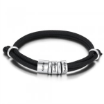 CBA102760- Men's Personalized Cord Bracelet Adjustable Stainless Steel