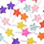 Liqunsweet 60 Pcs Random Color Imitation Lollipop Sugar Star Charms Resin Pendants Bulk For Earrings Bracelets Necklace Ornament