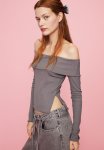 Ribbed Off-the-shoulder Top - Grey
