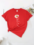 Women's Flower Print Casual Summer T-Shirt Crew Neck Short Sleeve Top Lightweight & Comfortable Style