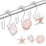 Shower Curtain Hooks Rings 12PCS Anti Rust Seashell Decorative Double Resin Hooks For Beach Bathroom Baby Room Bedroom Living Ro