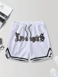 Men's "los Angeles" Letter Print Sports Shorts With Drawstring And Pockets Chic And Stylish Shorts For Summer Basketball And Out