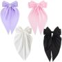 Large Satin Hair Bows - Set Of 4 - Black White Pink Purple