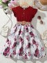 Girl's Dress Vintage Flowers Print Frill Sleeve Holiday Casual Dresses Summer Gift