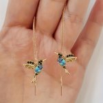 Exquisite Hummingbird Design Shiny Synthetic Gems Inlaid Dangle Earrings Elegant Cute Style Delicate Earrings