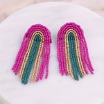Bohemian Glass Seed Bead Tassel Earrings Handcrafted Rainbow-shaped Dangle Earrings Stainless Steel Ear Needle Urban Fashion Jew