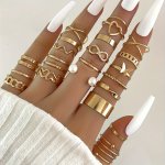 22PC Luxurious Punk-style Ladies' Geometric Ring Set Faux Pearl Decor Band Love Heart Hollow Band Perfect For Holiday Gifts Eleg