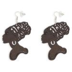 Black African Head Wood Drop Earrings
