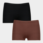 Women&apos S Black & Brown 2-PACK Ribbed Boy Leg Underwear