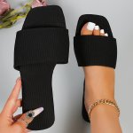 Women's Solid Color Slide Sandals Casual Square Open Toe Flat Summer Shoes Lightweight Slide Sandals
