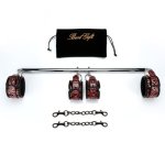 Silvery Pilates Spreader Bar Exercise Bar With 4 Pcs Red Fur Adjustable Strap Set Yoga Training Fitness Gear Sports Gym Kit Work