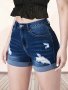 Women's High Waist Rolled Hem Denim Shorts Stretchy Casual Ripped Jean Shorts Fashion Summer Clothing Solid Color