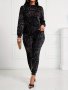 Casual Sequined Two-piece Set Long Sleeve Crew Neck Top & Pants Outfits Women's Clothing