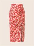 Floral Print Drawstring Skirt Versatile Slim Ruched Skirt For Spring & Summer Women's Clothing