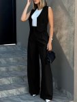 Solid Two-piece Set Elegant Button Front Vest & Wide Leg Pants Outfits Women's Clothing