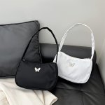 Classic Pure Color Metal Butterfly Decor Shoulder Bag With Zipper Closure Fashionable Portable Handbag For Commute And Daily Use