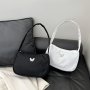 Classic Pure Color Metal Butterfly Decor Shoulder Bag With Zipper Closure Fashionable Portable Handbag For Commute And Daily Use