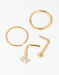 Goldair Gold Surgical Steel Diamante Twist Nose Ring 4-PACK