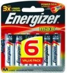 Energizer E91BP6 Max Alkaline Aa Battery Card 6