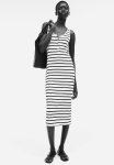 Button-top Jersey Dress - White Striped