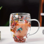 Reusable Double-walled Glass Coffee Mug With Crystal Flower Design - Perfect For Office & Home Use