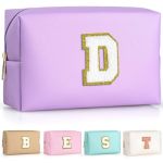 Topeast Preppy Small Makeup Bag Chenille Letter Pouch Cosmetic Bag With Zipper Pu Leather Waterproof Toiletry Bag Personalized B
