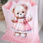 Personalised Fleece Blanket Pink Balloon Teddy Set