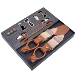 Men's Leather Suspenders Clip Casual Belt Trousers Solid Straight Strap Set