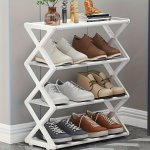 4-TIER X-shaped Shoe Rack - Dustproof & Stackable Storage Organizer For Entryway Closet Garage - Durable Plastic Multi-use Desig