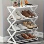 4-TIER X-shaped Shoe Rack - Dustproof & Stackable Storage Organizer For Entryway Closet Garage - Durable Plastic Multi-use Design