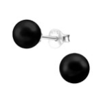 E14-C21883 Sterling Silver Pearl Ear Stud Earings 6MM X 6MM - Black