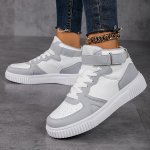Women's High-top Trendy Skate Shoes Buckle Design Lace-up Anti-slip Lightweight Sports Sneakers Platform Casual Outdoor Sneakers