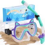 2026 Cute Kitten Kids Snorkel Set Pastel Colors Anti-fog Tempered Glass Snorkeling Gear For Kids Age 6 And Up Ideal For Birthday