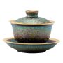 Ceramic Kiln-burned Multi-colored Peacock-gold-inlaid Ding-style Tea Bowl