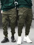 Trendy Solid Cargo Pants Men's Multi Flap Pocket Trousers Loose Casual Outdoor Pants Men's Work Pants Outdoors Techwear Hip Hop