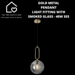 Goldair Gold Metal Pendant Light Fitting With Smoked Glass - 40W Ses