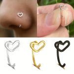 Y2K Style Hollow Heart Nose Stud Set - Stainless Steel Nose Ring Hoop Earrings For Ear Cartilage Piercing - Helix Tragus Screw B