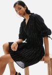 Glittery Tie-detail Tunic Dress - Black Striped