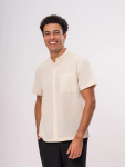 Short Sleeve Mandarin Collar Shirt - M Natural
