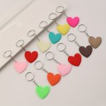12PCS Cute Heart Keychain Candy Color Pvc Key Chain Ring Bag Backpack Charm Valentine's Day Party Decor Women Daily Use Gift