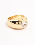Goldair Gold Plated Wide Band Cubic Zirconia Ring - M l