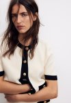 Short-sleeved Cardigan - Cream & Black
