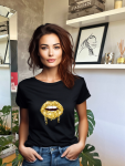 Golden Lips Fitted Tee - Black - Small