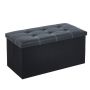 Folding Storage Ottoman Bench Storage Chest Foot Rest Stool Leather Black