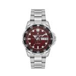 Premium Men's Round Quartz Watch With Burgundy Dial