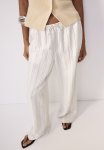 Linen-blend Trousers - Cream & Pinstriped